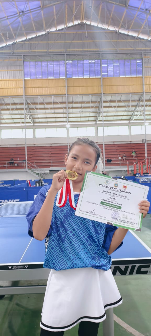 Atlet PTMSI Labuhanbatu Juara I Tunggal Putri KU 12 Kejurprov 2025
