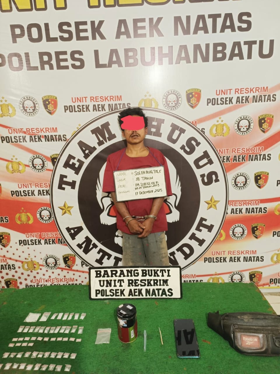 Ungkap Kasus Narkoba, Polsek Aek Natas Amankan Residivis Pembawa Sabu-sabu di Kebun Sawit